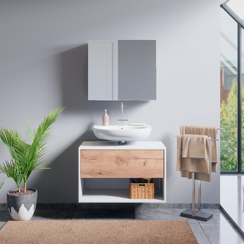 Kandus 67mm W 59.2mm H Surface Frameless Medicine Cabinet Mirror 2 Fixed