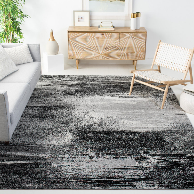 Algonquin Performance Abstract Rug, Rectangle 4' x 6', Black/Gray