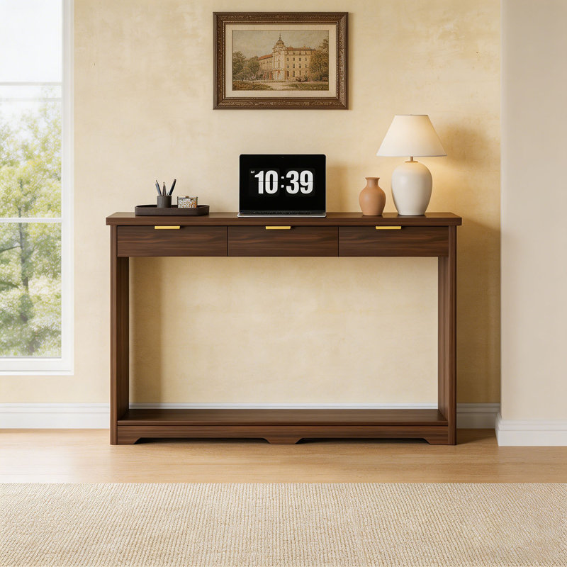 Console moderne avec tablette et tiroirs, Noyer