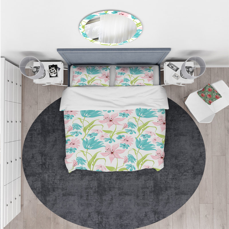 Ensemble de housse de couette designart fleurs drawing, Housse de couette très grand + 2 taies décoratives
