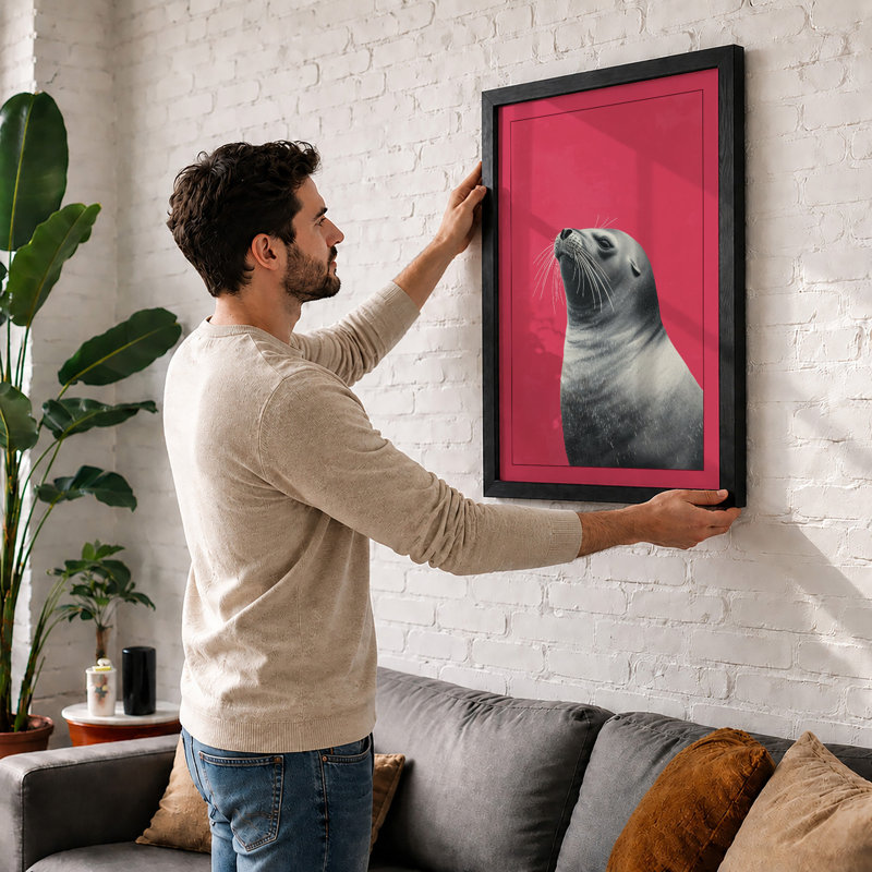 Seal in Pink Modern - Framed Print, Black, A3 - 42.0 x 29.7 cm