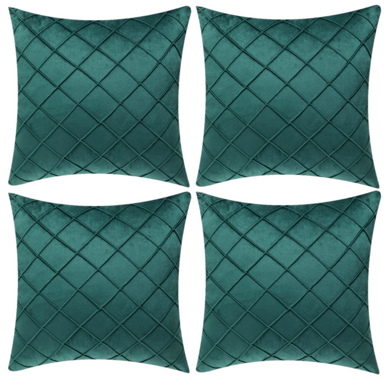 Ensemble de 4 coussins décoratifs en velours, 20 po x 20 po, Bleu sarcelle