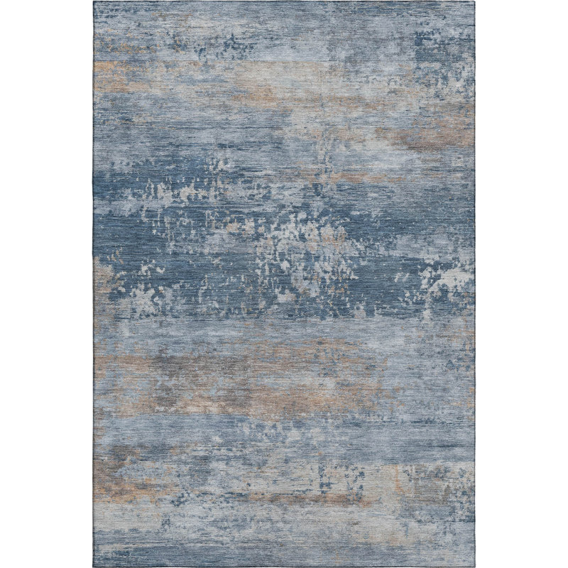 Tapis abstrait lavable à la machine de qualité supérieure Mayfield AMF2146, En jean, Rectangle 2 pi 6 po x 3 pi 10 po