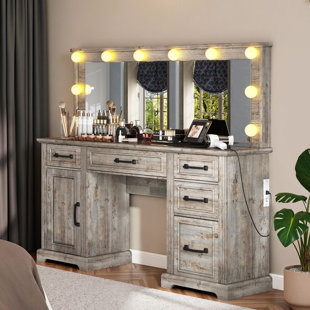 Cioeta 55.1"W Makeup Vanity with Hollywood Mirror