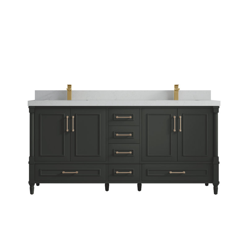 Aberdeen 72'' Double Bathroom Vanity with Top, Carrara Quartz, Blacktop