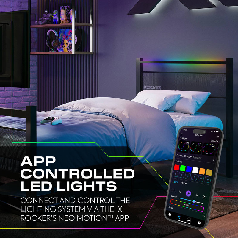 X Rocker Basecamp RGB Single Gaming TV Bed with App Controlled LED Lights - Black