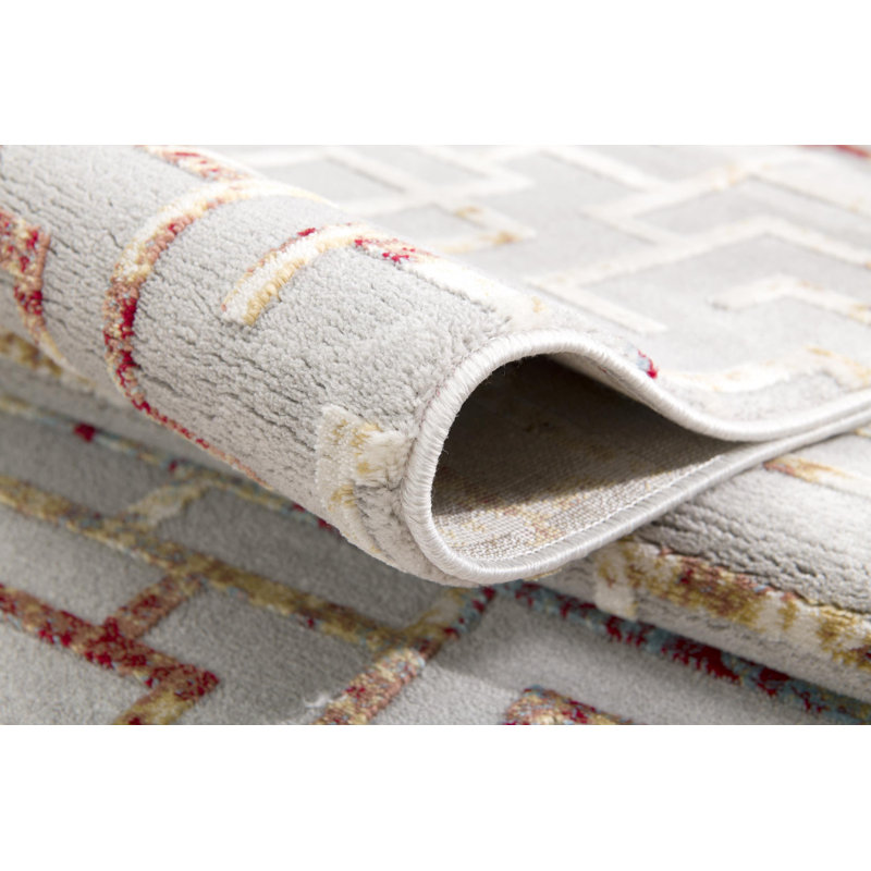 2' X 3' Gray and Ivory Geometric Washable Non Skid Area Rug