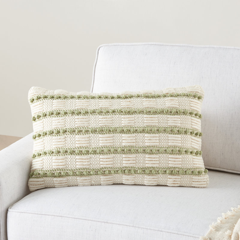 Sage and Ivory Rectangular Embroidered Throw Pillow