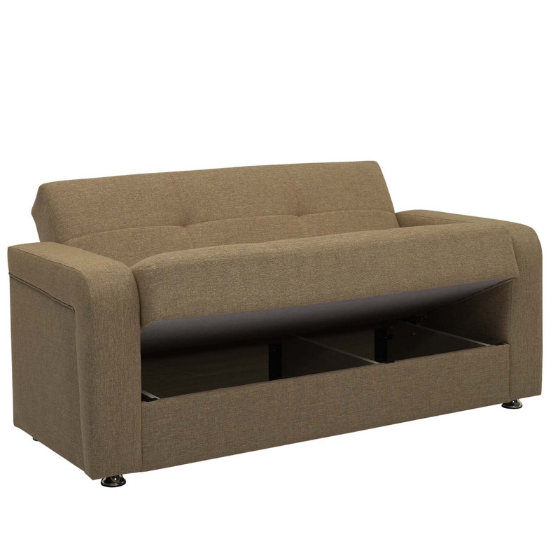  Ferrara Twin 27.6'' Upholstered Tufted Convertible Sofa, Firm Seat Cushion, Brown Chenille, 32.9" H x 89.9" W x 27.6" D