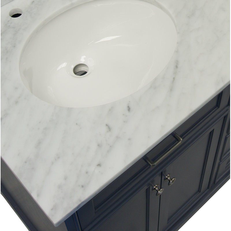 Ensemble de meuble-lavabo double 60 po Ronnie, Gris marine, Marbre de Carrare