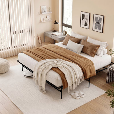 King Size Foldable Bed Frame 14 Inch, 2000 lbs Heavy Duty Steel Platform Bed No Box Spring Needed