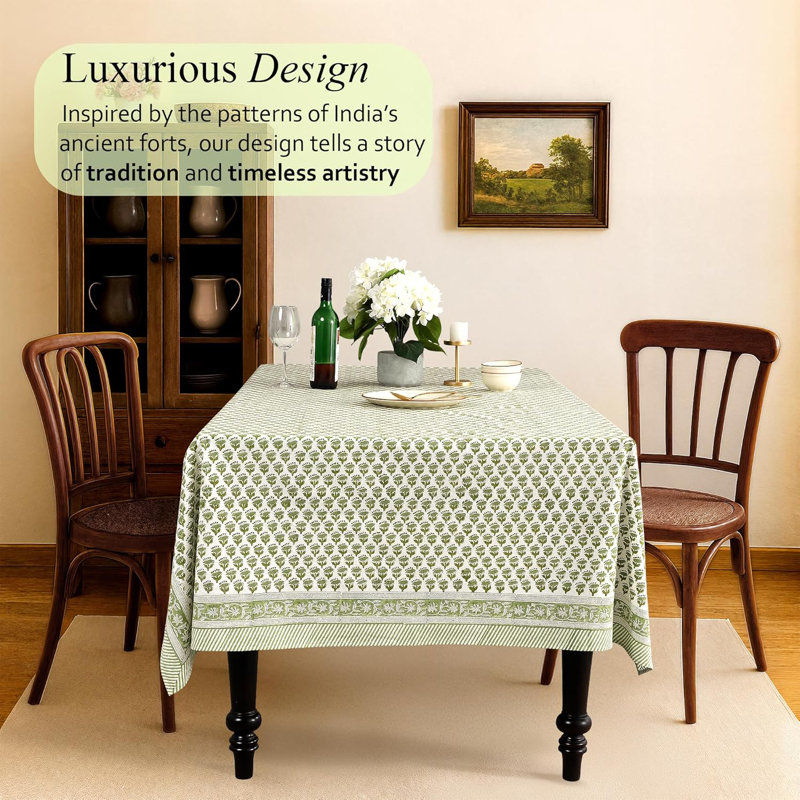 Nappe, 100% pur coton, 70 x 108 pouces, nappe rectangulaire à imprimé indien, vert, convient aux mariages, printemps et été, barbecues - vert émeraude