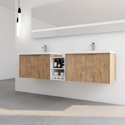 Meuble-lavabo moderne, lavabo, porte à fermeture en douceur silencieuse, espace de rangement supplémentaire en pouces avec de nombreuses tablettes lisses