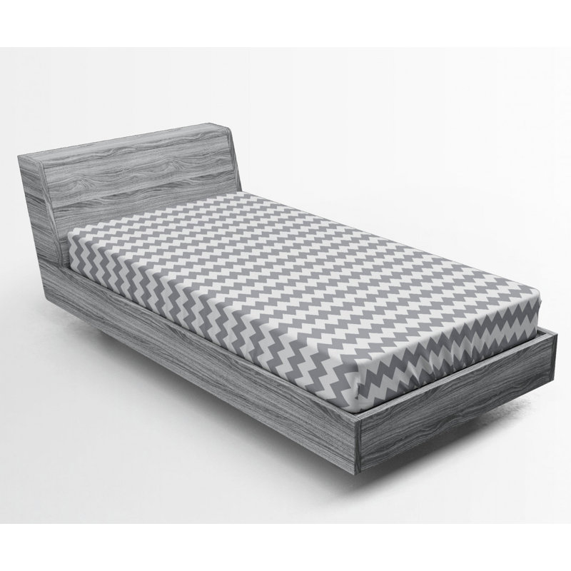 Microfiber Geometric Fitted Sheet, Twin XL Fitted Sheet, Gray/White Chevron