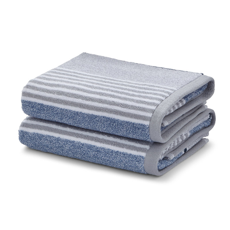 Textured Stripe 2 Piece Bath Towel Set, Blue