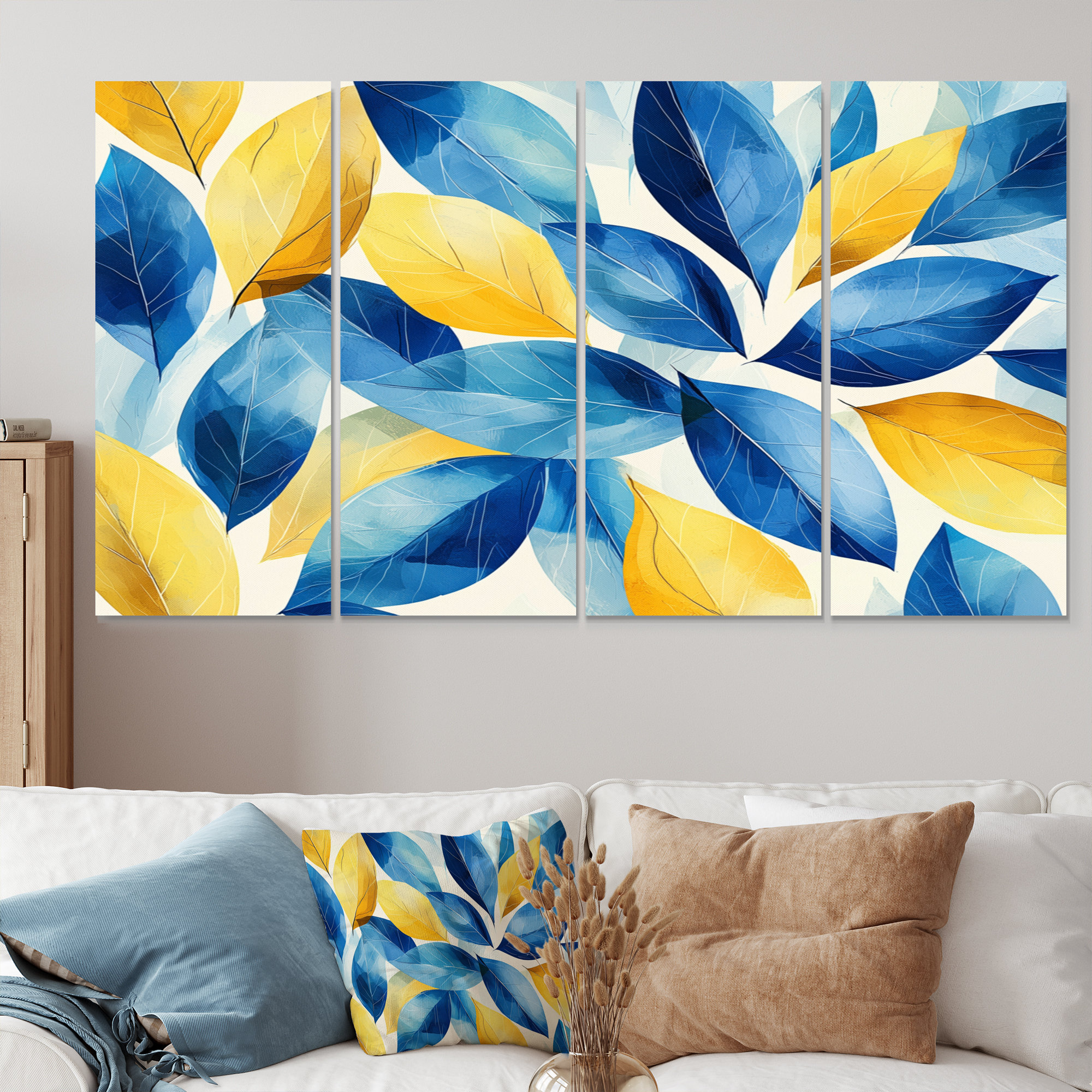Winston Porter Blue Yellow Digital LeavesI - Yellow Wall Decor