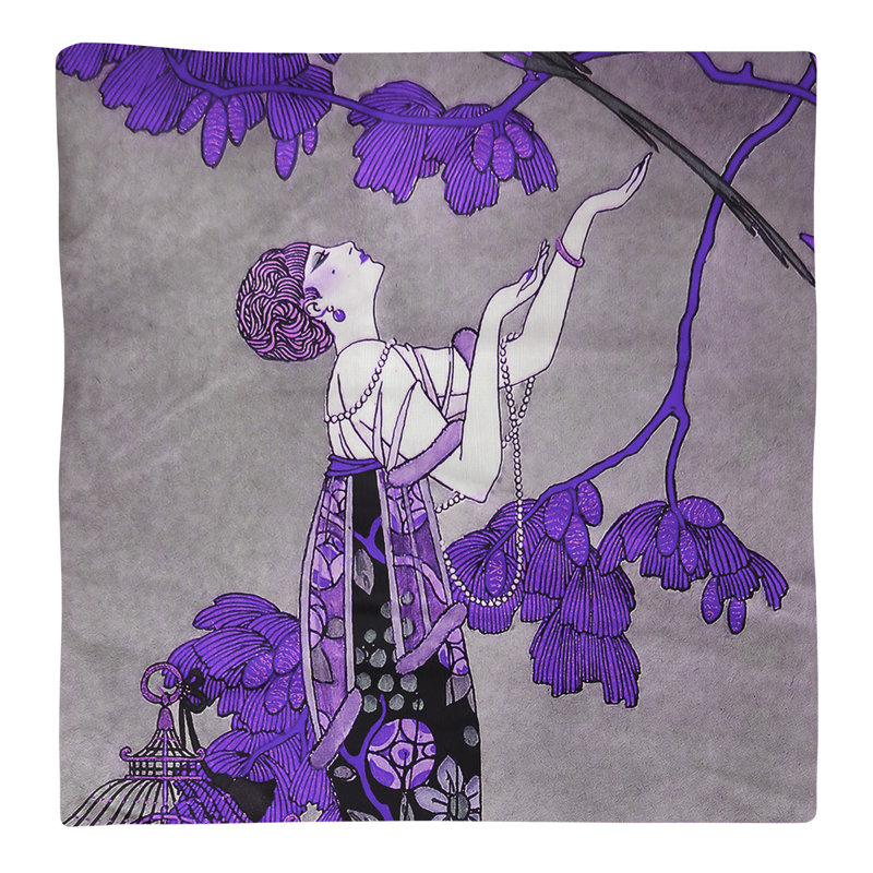 George Barbier Cotton Square Napkin, Purple/Gray