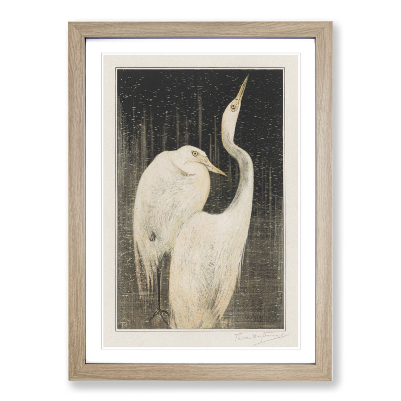 Two Egrets by Theo Van Hoytema - Framed Print, 48cm H x 36cm W x 2cm D, Oak Framed