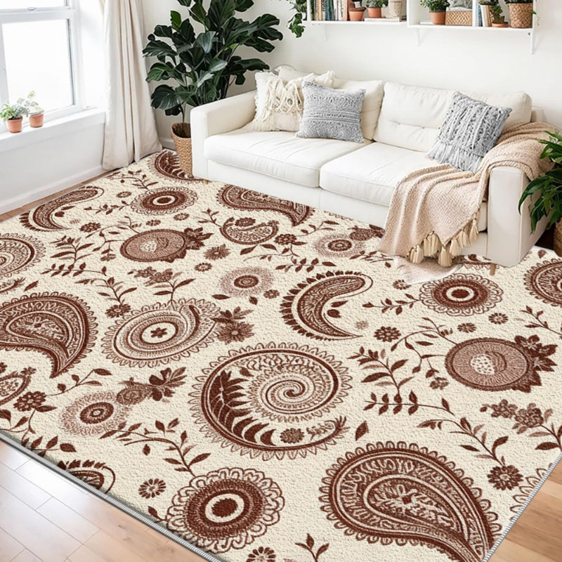 Dark Brown Paisley   area rugs for Living Room, Soft and Comfortable, Suitable for all seasons, easy to maintain, machine washable Indoor floor mat, Under Table Farmhouse suitable for Bedroom, Dining Room, Study,  Balcony, Home Decor Patio