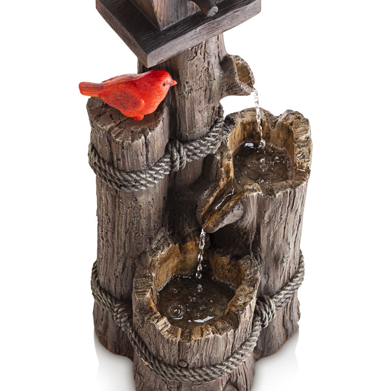 Fontaine d'extérieur à abris pour oiseaux à 3 niveaux, 35 po, brun