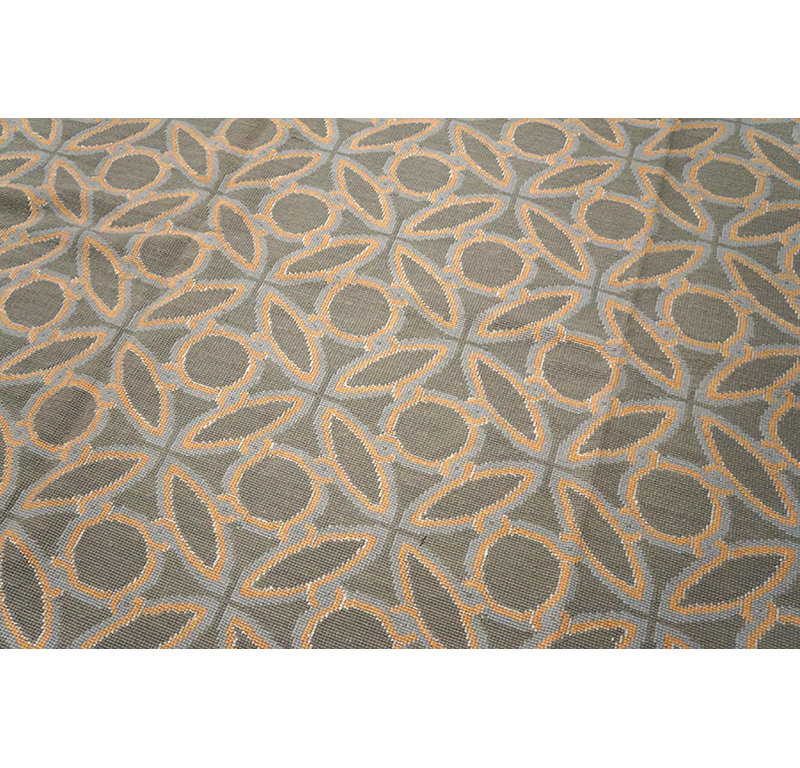 Grand Blue-Orange Circles-Geometric Pattern Needlepoint Flat Weave Rug 9 x 12