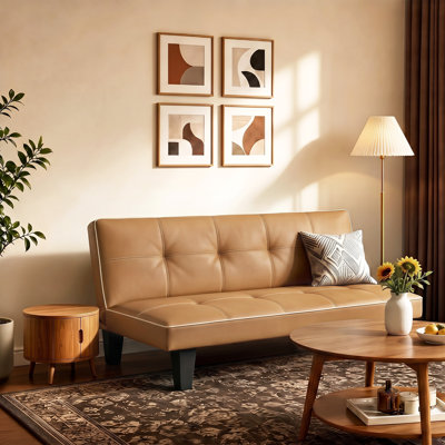Canapé-lit futon convertible 68,5 po avec structure intégrée en bois massif, canapé-lit réglable en similicuir