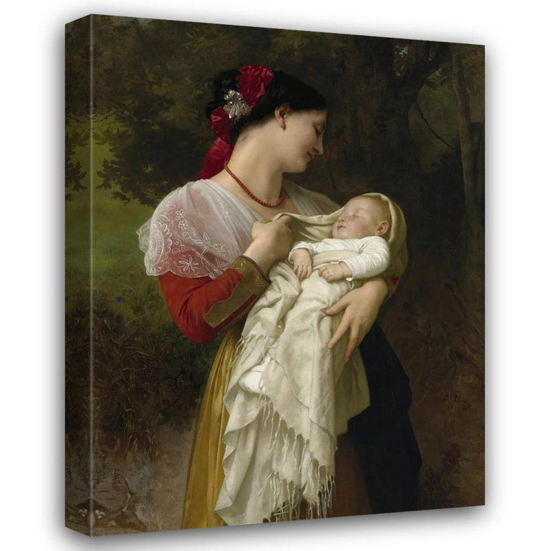 «Maternal Admiration» par William Bouguereau - Art mural sur toile tendue avec châssis, H 40 po x l 28 po