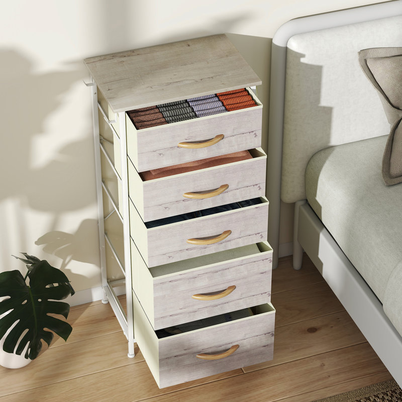 5 Drawer 45Cm W Chest Of Drawers, Natural Wood Finish