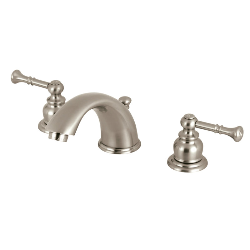Kingston Brass Naples Two-Handle 3-Hole Deck Mount Widespread Bathroom Faucet with Retail Pop-Up Drain, Brushed Nickel