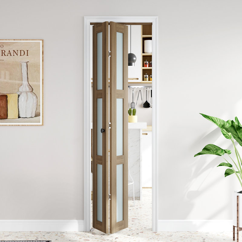 Porte pliante double 24 po x 80 po à 3 portes en verre massif avec trousse de quincaillerie d'installation, 24 po x 80 po