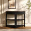 Console demi-lune noire cannelée avec tiroir et 2 étagères de rangement ouvertes, table d'appoint décorative pour entrée, couloir, salon