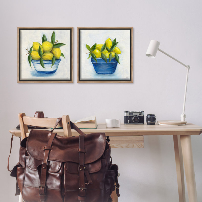 «Traditional Lemon Bowls» par Marilyn Dunlap, 2 pièces sur toile, Cadre flottant orme Montalcino, H 18 po x l 36 po