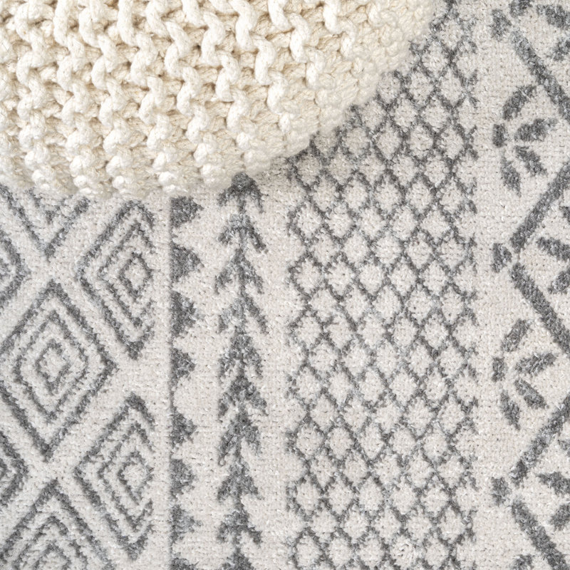 Dawesville Modern Geometric Boho Gray/Cream Rug, Runner 2'3" x 8'
