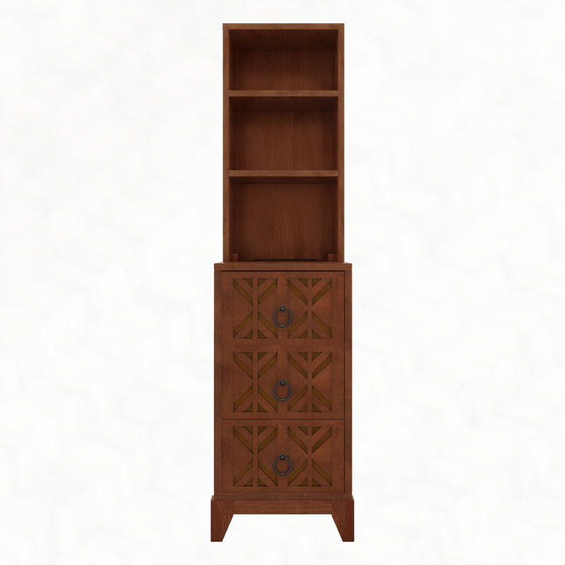 End Table with 3 Drawers, Corner Table with 2 Open Shelves, Tall Side Table for Bedroom and Corner, Natural