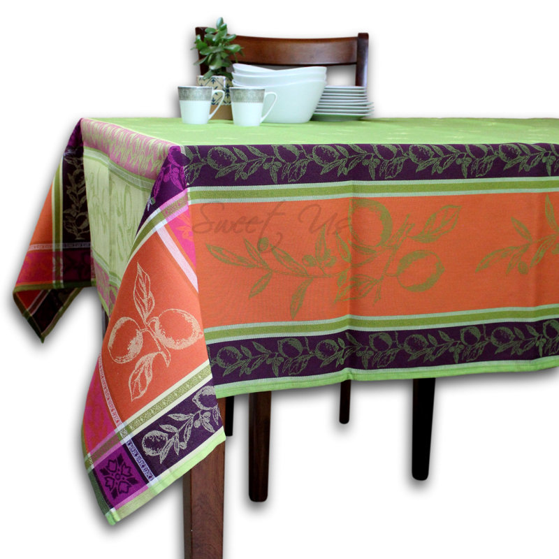 Wipeable Stain Resistant Polytetrafluoroethylene Coated Provencal Jacquard Cotton Lemon Floral Tablecloth Collection