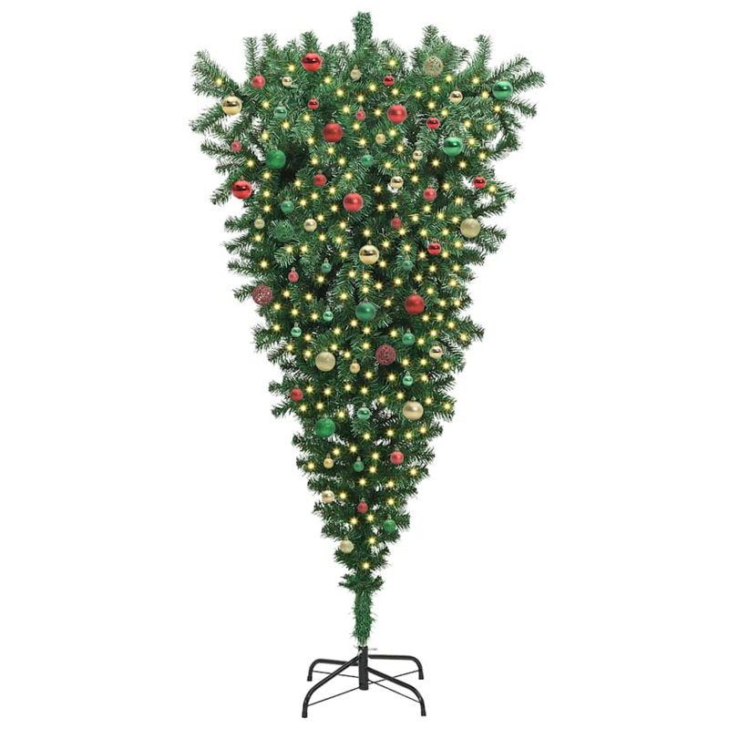vidaXL Upside-down Artificial Pre-lit Christmas Tree with Ball Set, 5.91 ft