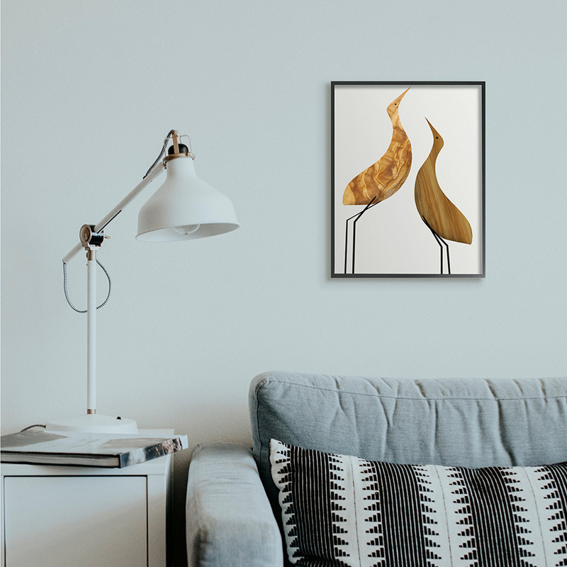 Modern Rustic Tree Patterned Birds Minimal Abstract Oversized Black Framed Giclee Texturized Art by Daphne Polselli, Black