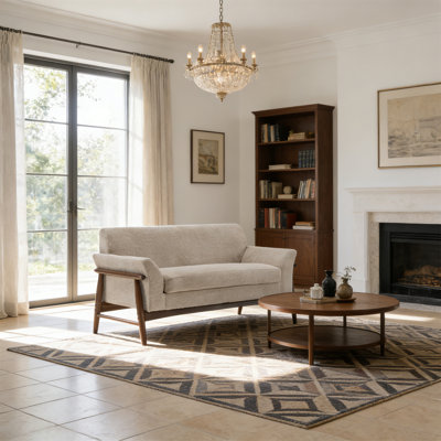 Boucle Flared Arms Loveseat (Almond+Walnut)