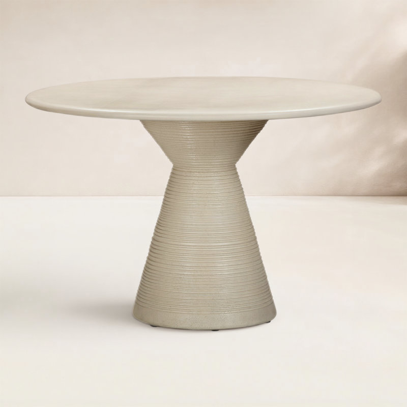 Tov Furniture Fern Beige Textured Faux Plaster Concrete Indoor / Outdoor Round Dining Table