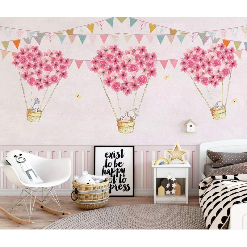Papier peint amovible en forme de lapin rose, L 114 po x l 204 po