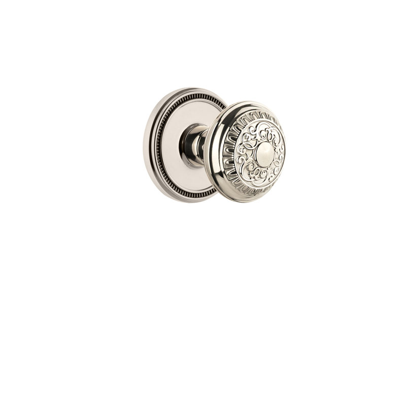 Rosette Grandeur Soleil avec bouton de porte Windsor, 2 3/8", Nickel poli