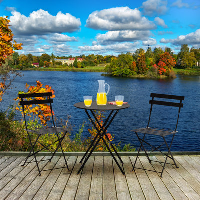 Anshu Iron Table And Folding Chair Set, 2 - Person Round Outdoor Dining Set