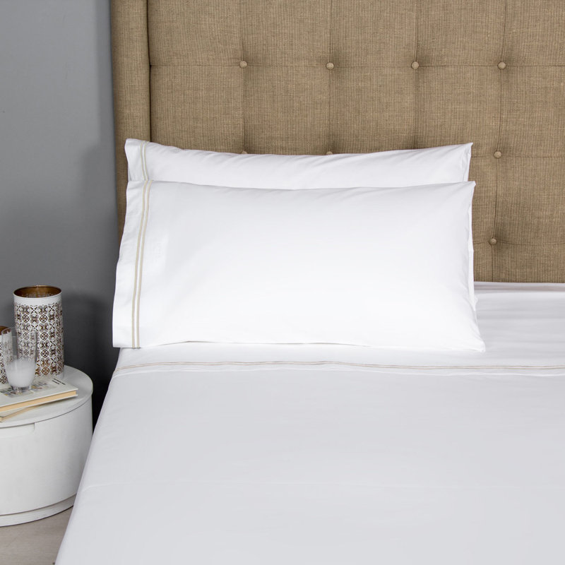 Classic Sheet Set, White/Khaki, Twin Sheet Set with 1 Pillowcase