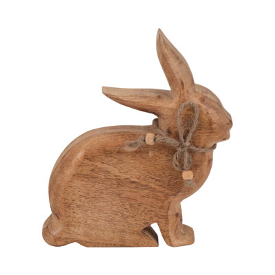 Charming 8" Brown Mango Wood Bunny Figurine - Inspired Decor to Your Home Space - 1" W x 7" L x 8"