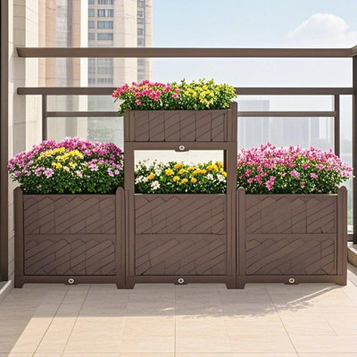 Ensemble de lit de jardin surélevé rectangulaire - couleur café pour une utilisation intérieure et extérieure. Pot à fleurs en polypropylène, légumes frais, herbes, fleurs, plantes grasses. Peu encombrant, assemblage facile. Entretien. Balcon idéal