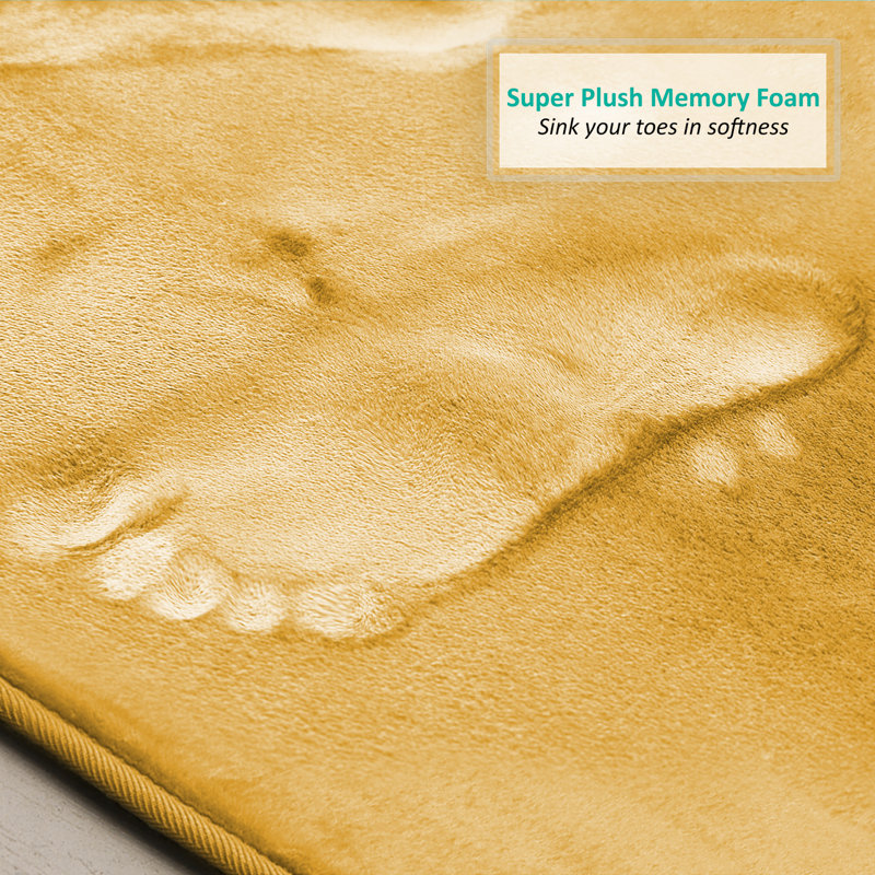 Custard Yellow Microfiber Memory Foam 3-Piece Bath Rug Set