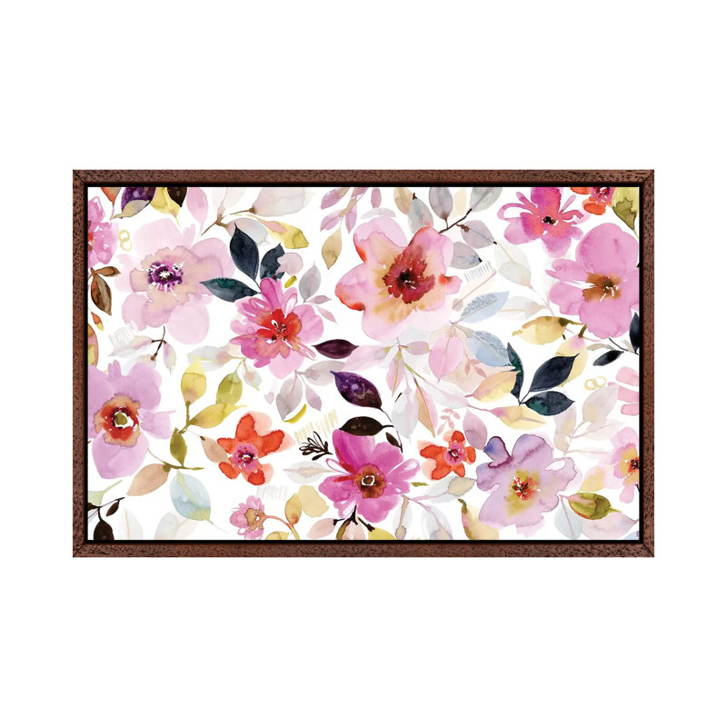 Flora I by Stephanie Ryan - Painting on Canvas, Classic Brown Wood Floater Framed, 66.04cm H x 101.6cm W x 3.81cm D