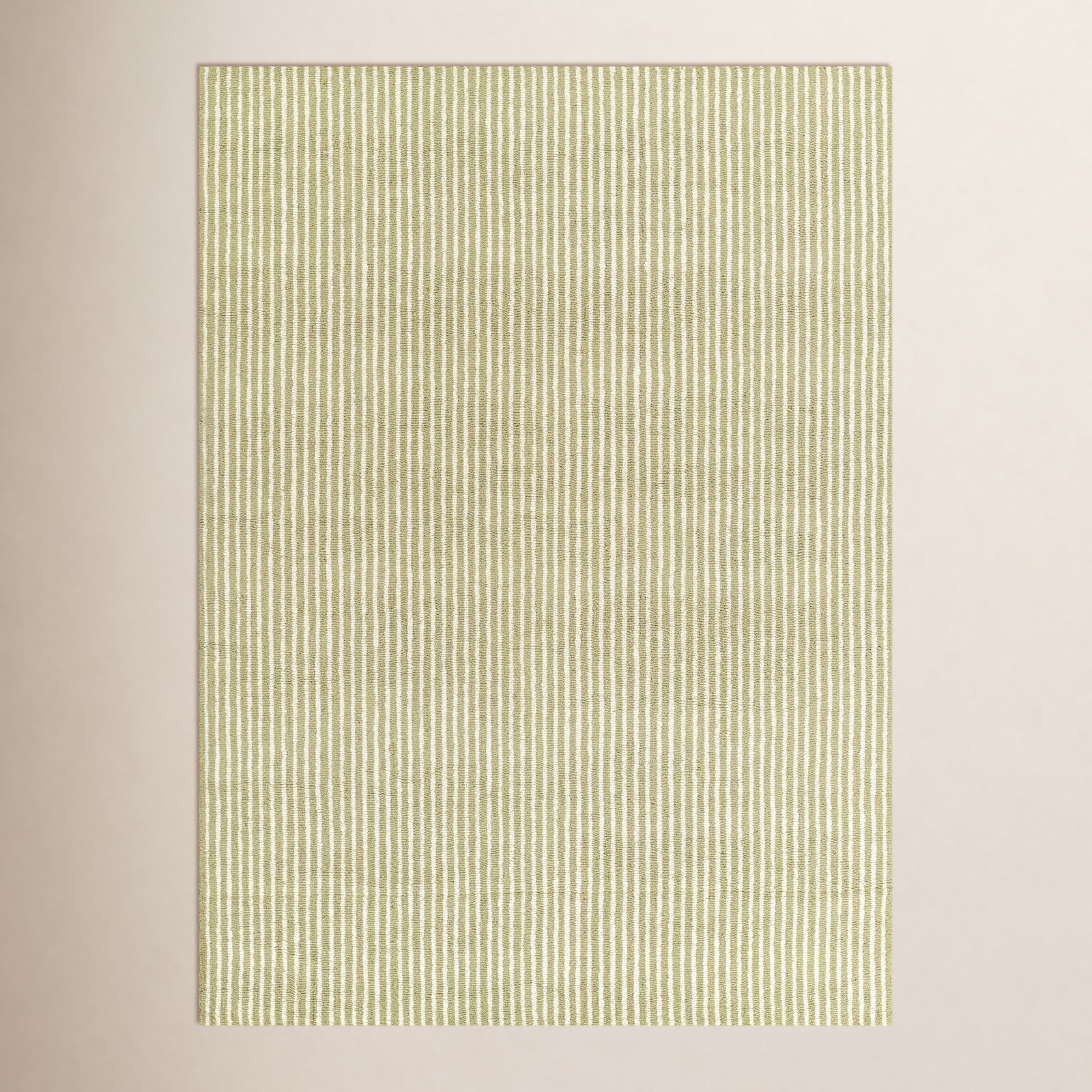 Lola Green Hand-Tufted Striped Wool Rug, Rectangle 5' x 7'6"