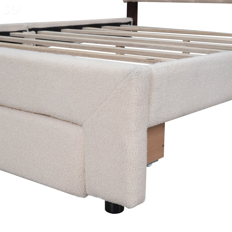 Lit plateforme tapissier Teddy, Beige