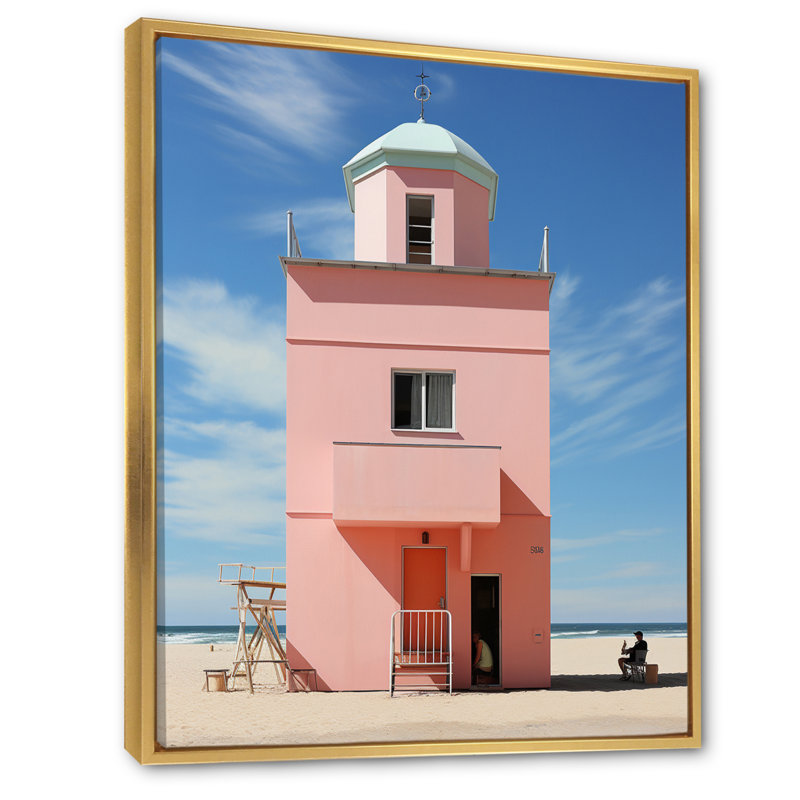 «Pink Summer House On Miami Beach», reproduction sur toile, H 44 po x l 34 po x P 1,5 po, Cadre flottant doré